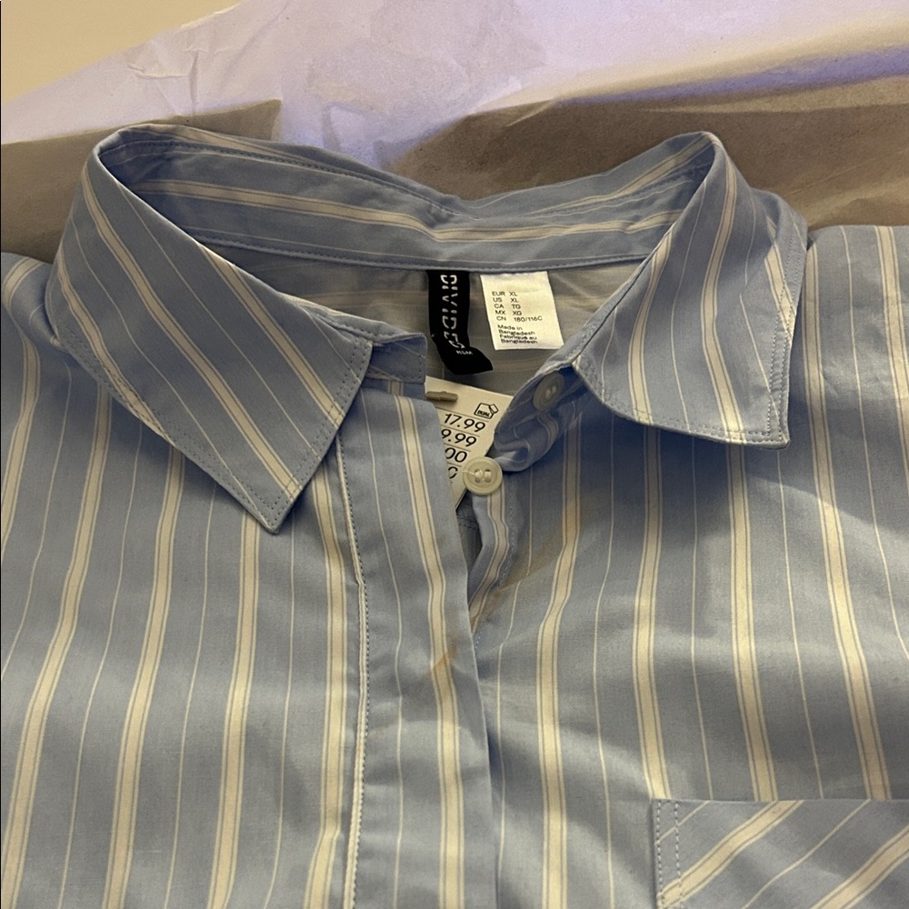 Divided Blue and White Striped Button Down Shirt